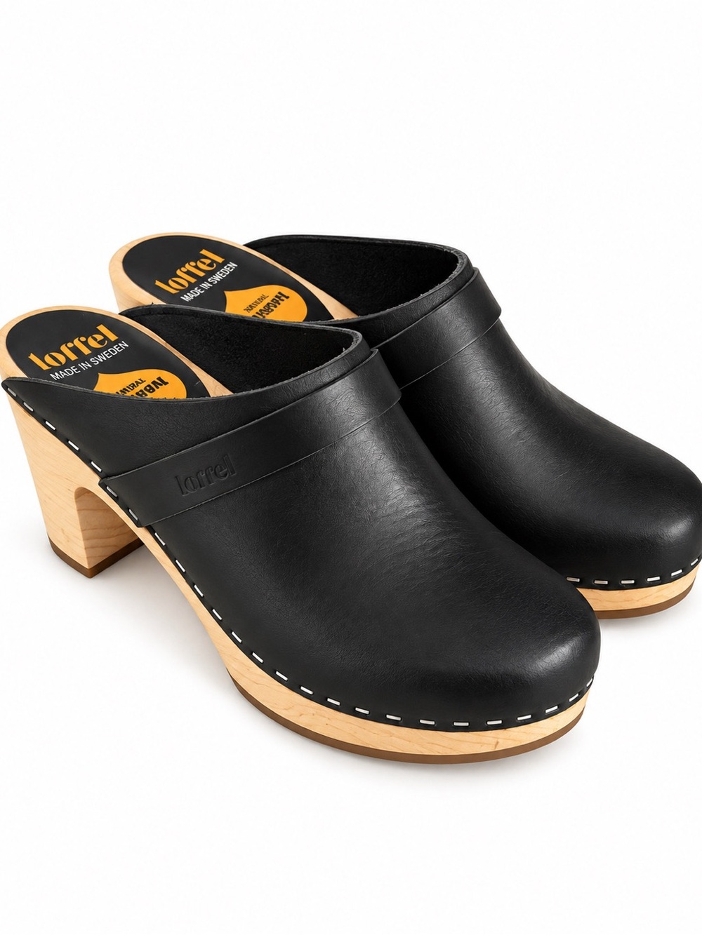Anthropologie Swedish HasBeens Black Leather Wooden Clogs Sz 36 US 6